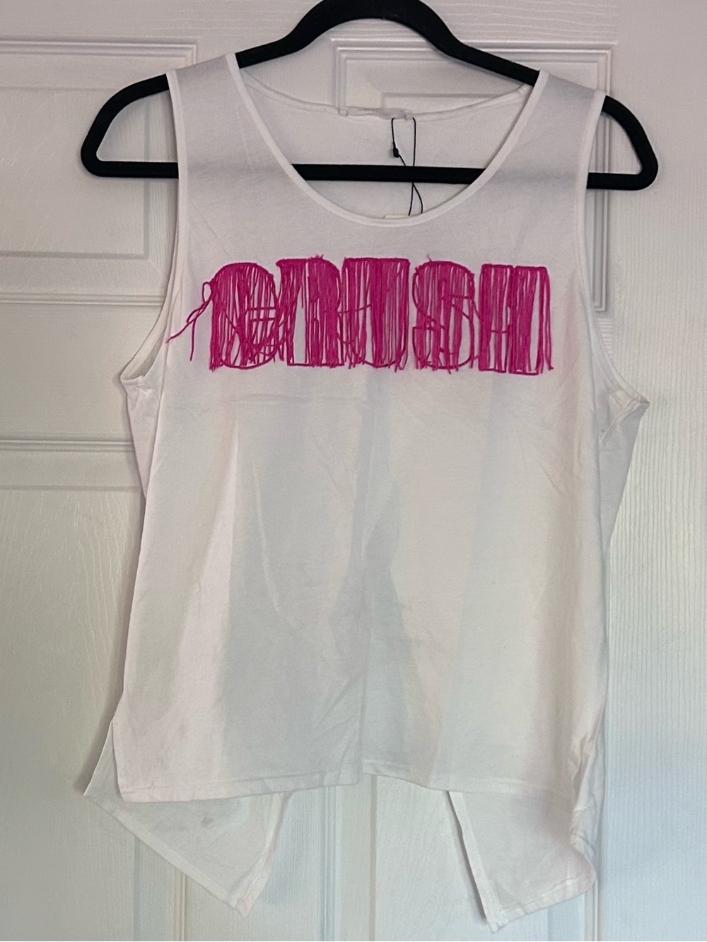 Mango Casual Tank Top Size Small Crush Fringe Open Back White Pink NEW With Tags